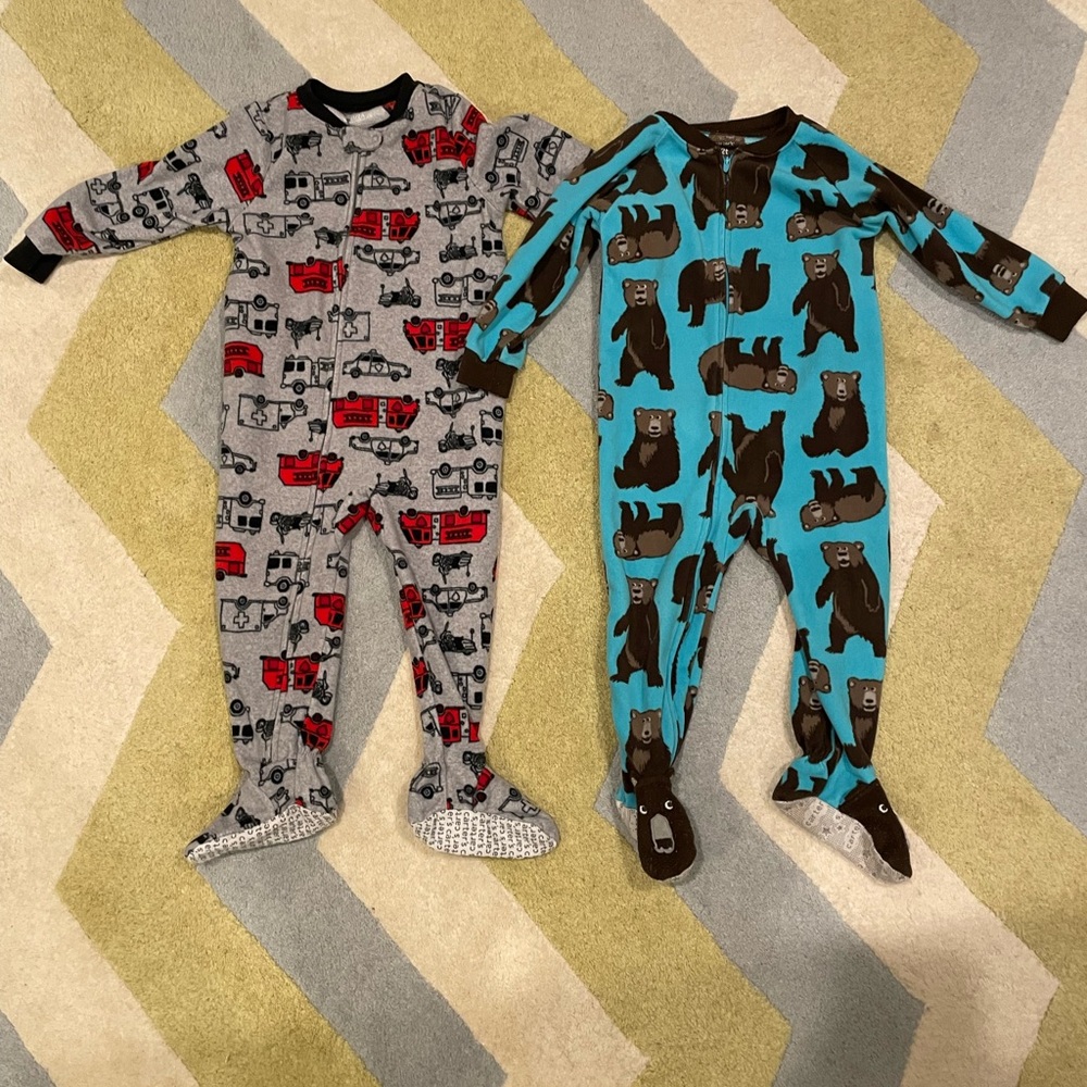 Toddler Footed One-Piece Pajamas - Red Firetruck & Blue Bear Prints